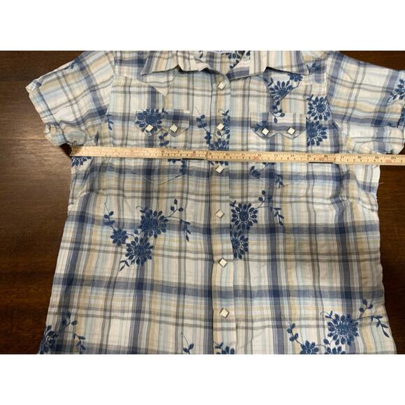 Rockmount Ranch Wear Top Womens Large Western Shirt Pearl Snap Embroidered Blue - Picture 4 of 8